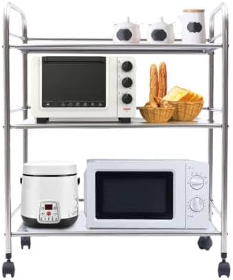 3-Tier Microwave Stand Cart Stainless Steel Storage Rolling Trolley ...
