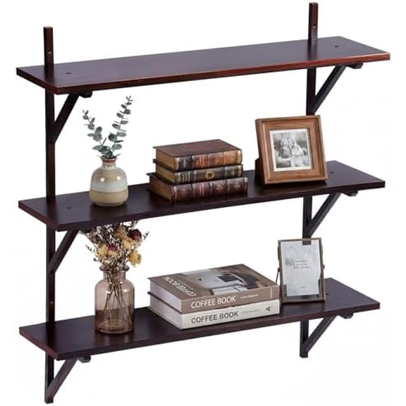 3 Tier Mid Century Wall Shelves, 24.8 Inch High Walnut Storage Shelf Mid Century Wall Decor Rustic Transitional Mount Shelves for Living Room Bathroom Bedroom Display$$Home Decor, Kitchen, & Other