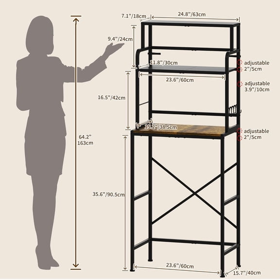 3-Tier Mini Fridge Stand with Storage, Microwave Organizer Shelf and Mini Fridge Cabinet with Storage for Kitchen, Dorm, and Coffee Bar with Mini Fridge Space