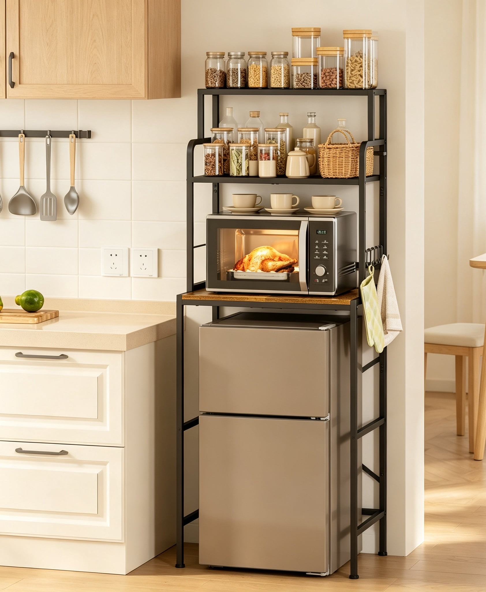 3-Tier Mini Fridge Stand with Storage – Microwave Organizer Shelf with ...