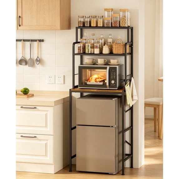 3-Tier Mini Fridge Stand with Storage – Microwave Organizer Shelf with ...