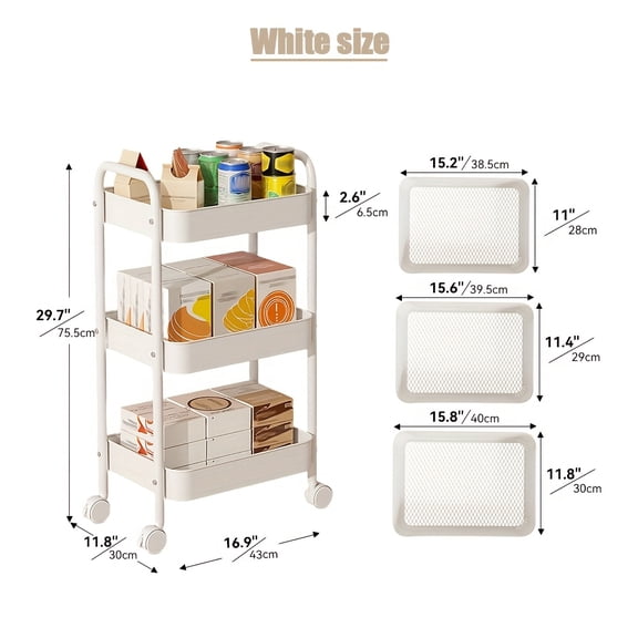 3-Tier Mobile Bookshelf – 360° Swivel Wheels for Office, Kitchen & Dorm – Multi-Purpose Storage Cart with Pen Holder