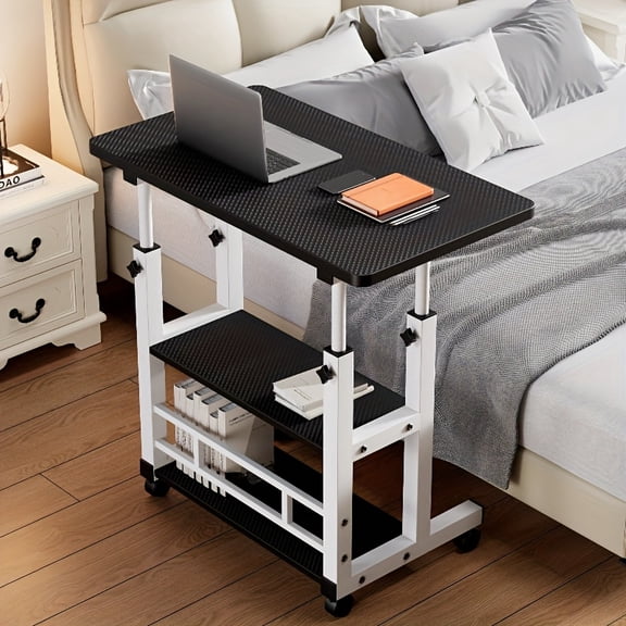 3-Tier Mobile C-Shaped Lift Desk with Storage Rack, Space-Saving Sofa Side Table, 8 Colors Available