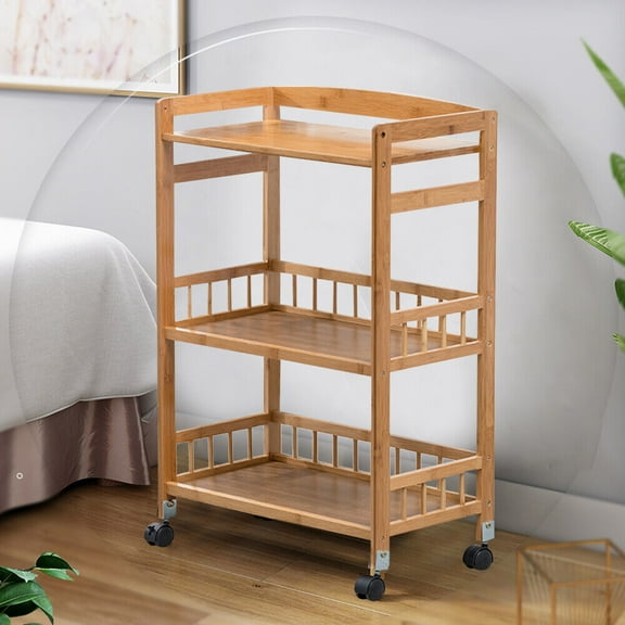 3 Tier Mobile Kitchen Rolling Serving Cart Floor Standing Wood Color Home Salon