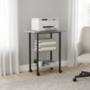 3-Tier Mobile Printer Stand with Storage Shelf - Industrial Oak Finish