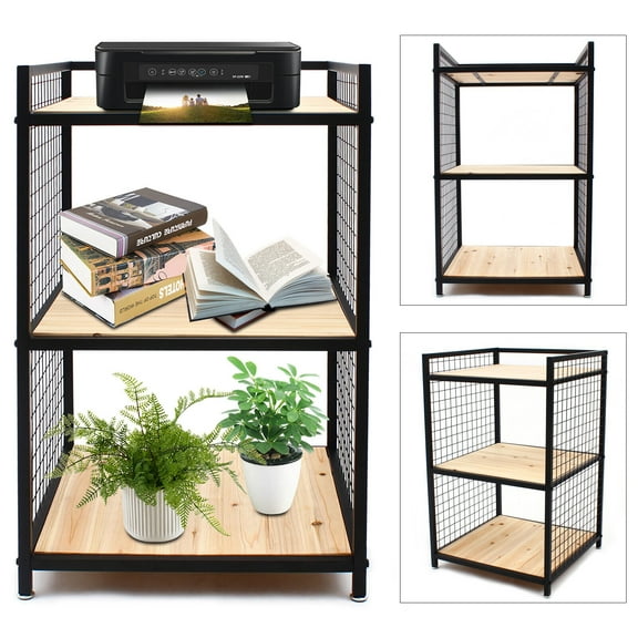 3-Tier Mobile Storage Stand, Office Storage Mobile Printer Stand Display Shelf- 44 lbs,Black,21.3*21.3*34.65'',Nano Baking Paint
