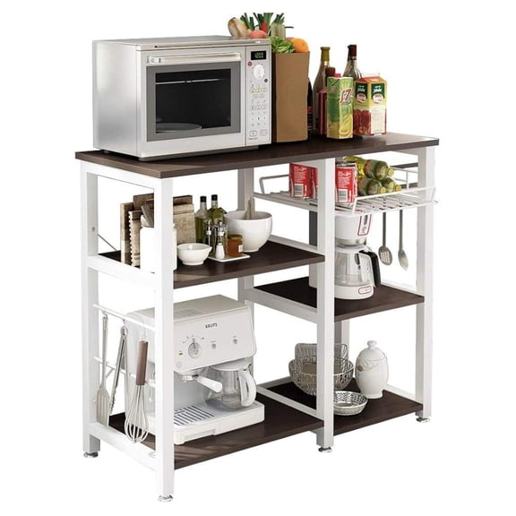 3-Tier Modern Kitchen Cart, Black - Microwave Oven Stand Shelf with Storage, Hanging & Tiered Shelf