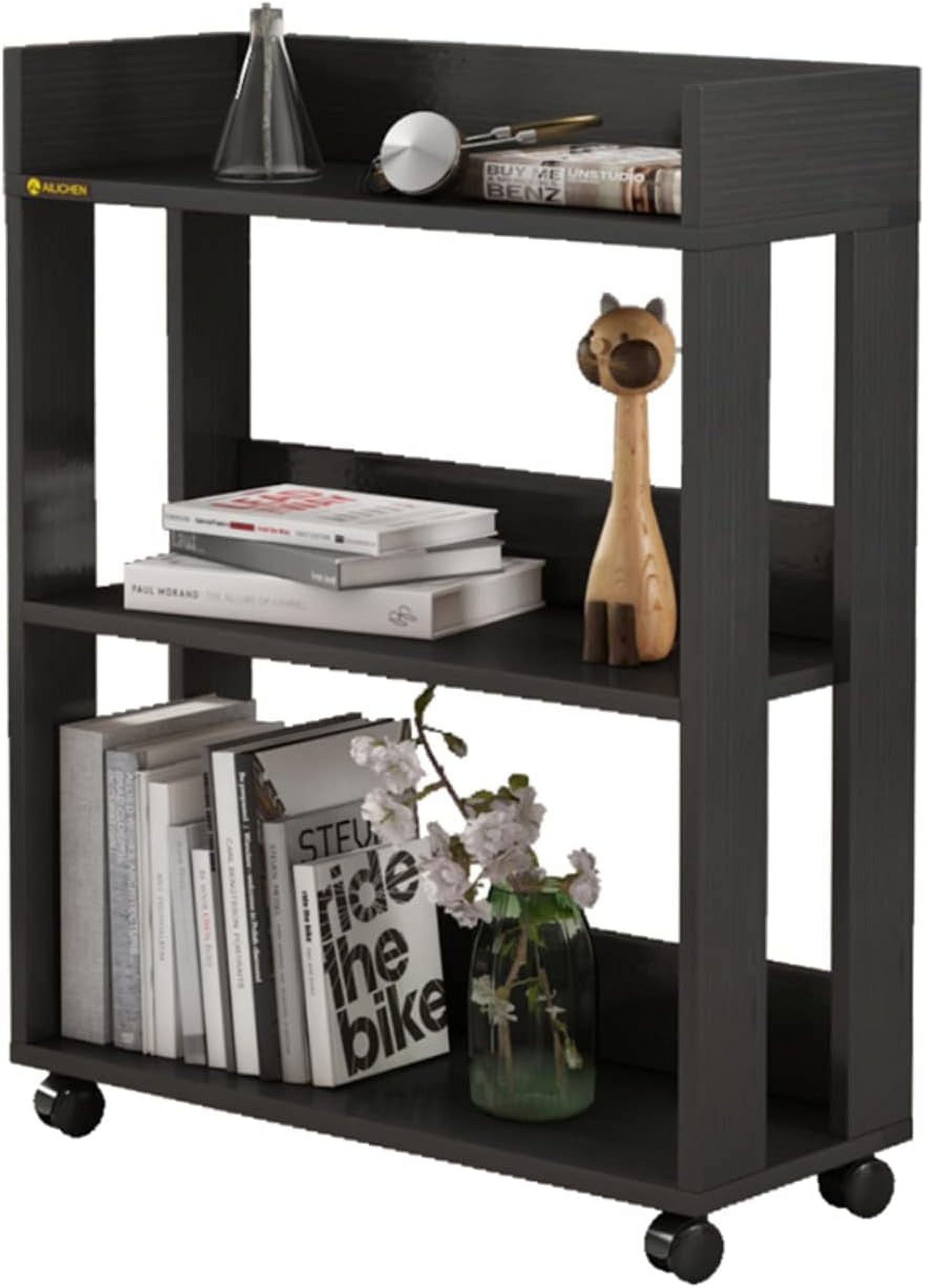 3 Tier Modern Narrow Bookcase, Small Bookcase for Small Spaces, Mobile ...