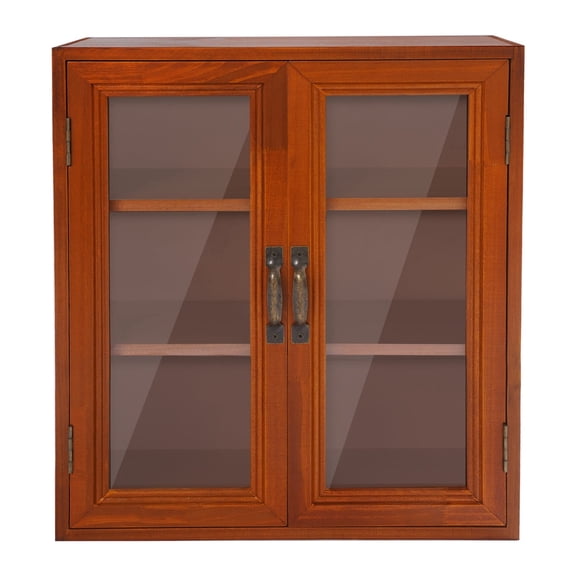 3-Tier Freestanding Storage Cabinet, Solid Wood Double Door Desktop Organizer Cabinet for Kitchen Bathroom Bedroom