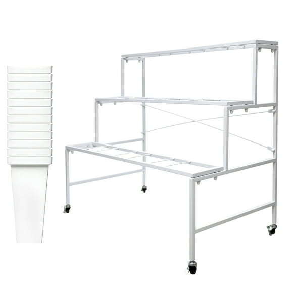 Metal 3-Layer Flower Stand, 12 Buckets, Locking Wheels, for Industrial Factories Commercial Use