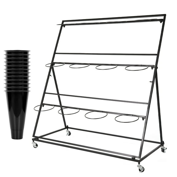 3-Tier Movable Plant Cart - Heavy Duty Flower Rack with 12 Buckets - Perfect for Shops, Homes, Cafes, and Offices