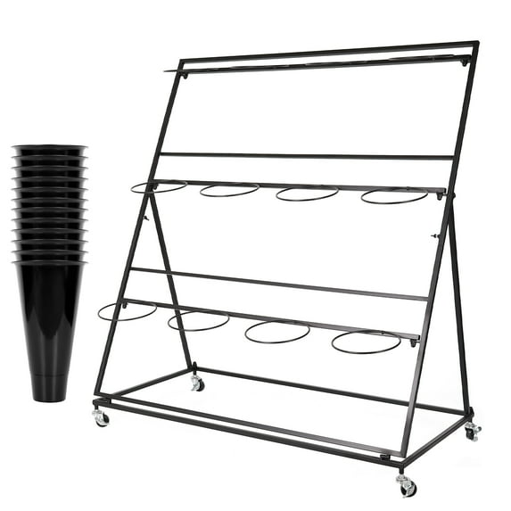 3-Tier Movable Plant Cart - Heavy Duty Flower Rack with 12 Buckets - Perfect for Shops, Homes, Cafes, and Offices