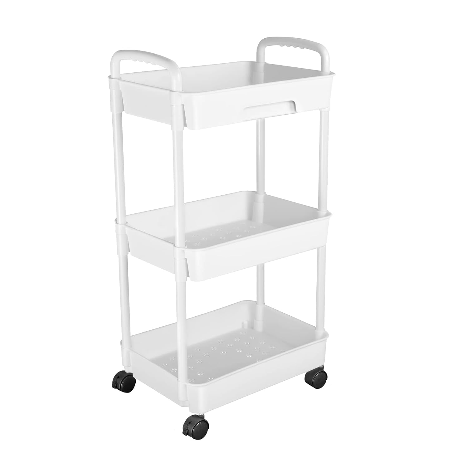 White 3-Tier Rolling Polypropylene Storage Cart