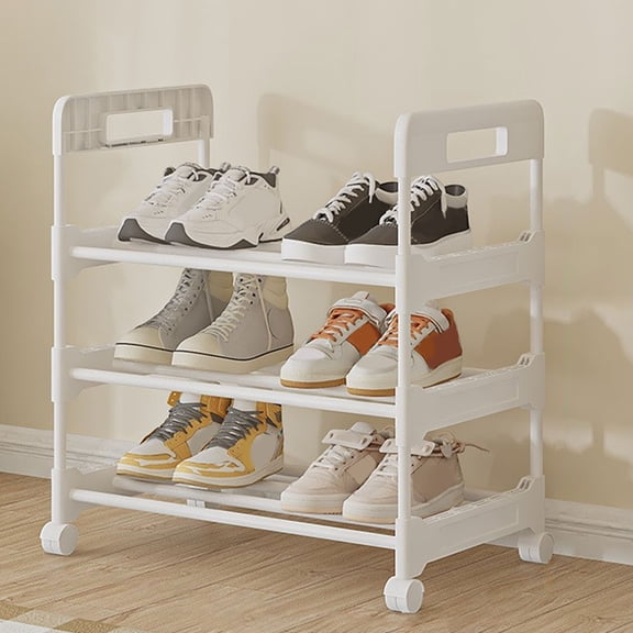 3-Tier Movable Shoe Rack with Wheels – Plastic Rolling Shoe Organizer Shelf for Entryway, Bedroom, Closet, Under-Table Storage – Easy Assembly, Black/White
