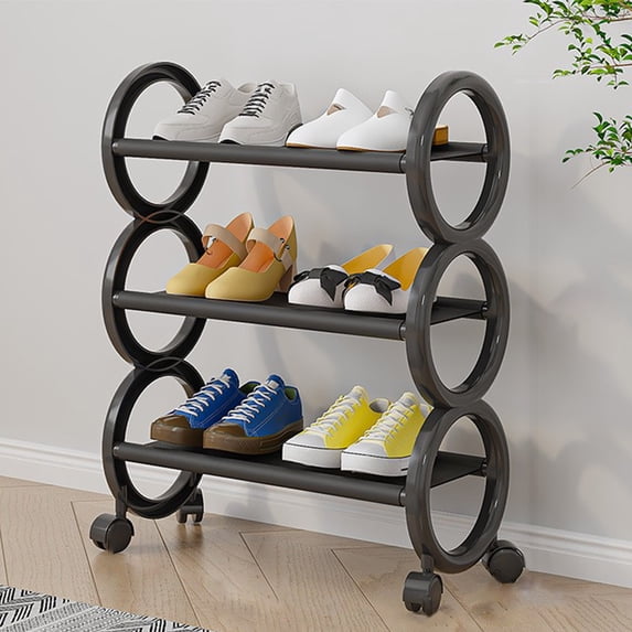 Shoe Level Rack 3-Tier Movable Shoe Rack With Wheels Bedroom Shoe Organizer Storage ...