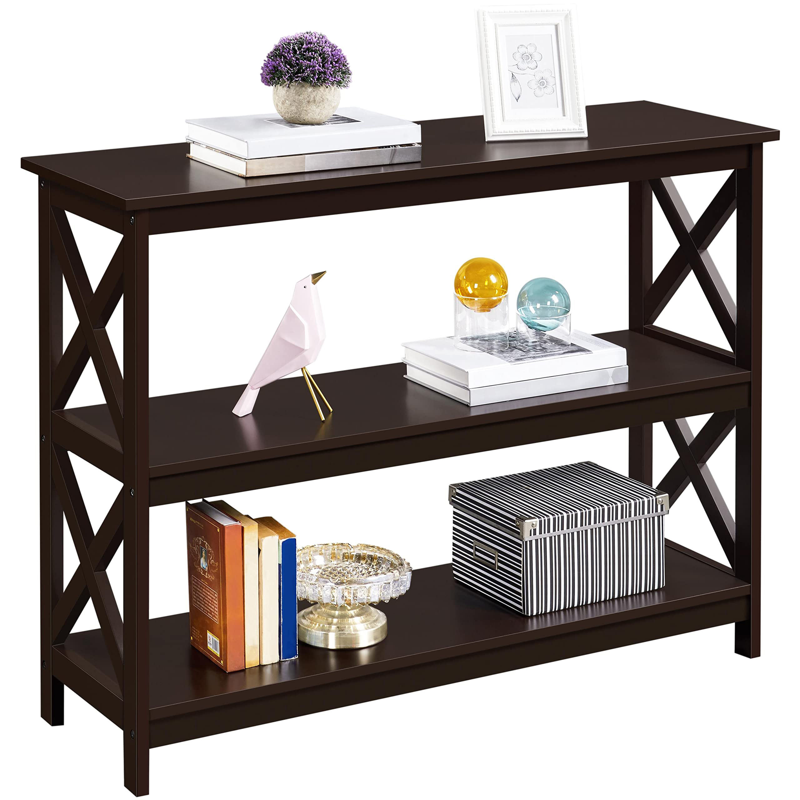3 Tier Multi-Purpose Console Table, Narrow Long Sofa Table with Storage ...