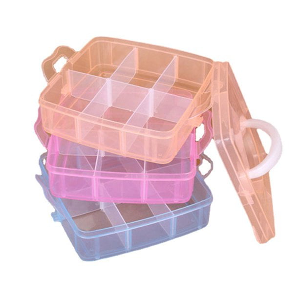 Topboutique 3 Tier Multicolor Transparent Plastic Stackable Storage Box with 18 Compartments Craft Storage Box with Carry Handle Container for Storing 