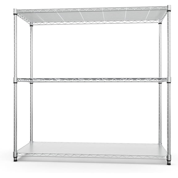 3 Tier NSF Wire Shelf Shelving Unit, 18 x 48 x 48 Inch 1050lbs Capacity Heavy Duty Adjustable Storage Metal Rack with Leveling Feet & Shelf Liners, Ideal for Garage, Kitchen, Office and More - Chrome