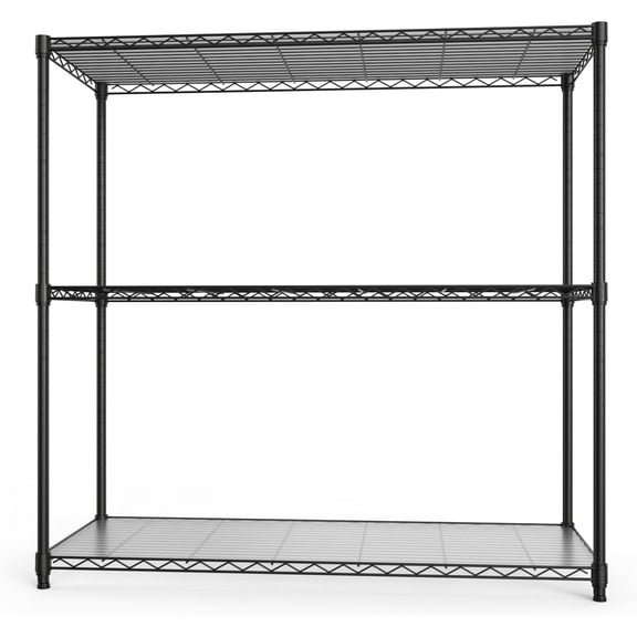 3 Tier NSF Wire Shelf Shelving Unit, 18 x 48 x 48 Inch 1050lbs Capacity Heavy Duty Adjustable Storage Metal Rack with Leveling Feet & Shelf Liners, Ideal for Garage, Kitchen, Office and More - Black