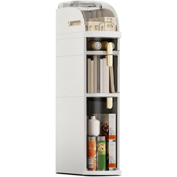 3-Tier Narrow Bathroom Storage Cabinet, Slim Rolling Bathroom Storage Organizer with Drawers, Wheels,Toilet Paper Holder, Waterproof No Assembly Organizer for Small Spaces