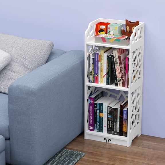 3 Tier Narrow Bookshelf Small Bookcase Compact Storage Organizer for Small Spaces Bedroom Living Room and Kids Room