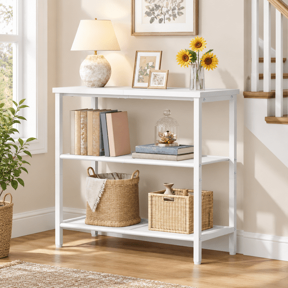 3 Tier Narrow End Table, White Slim Side Table for Small Spaces