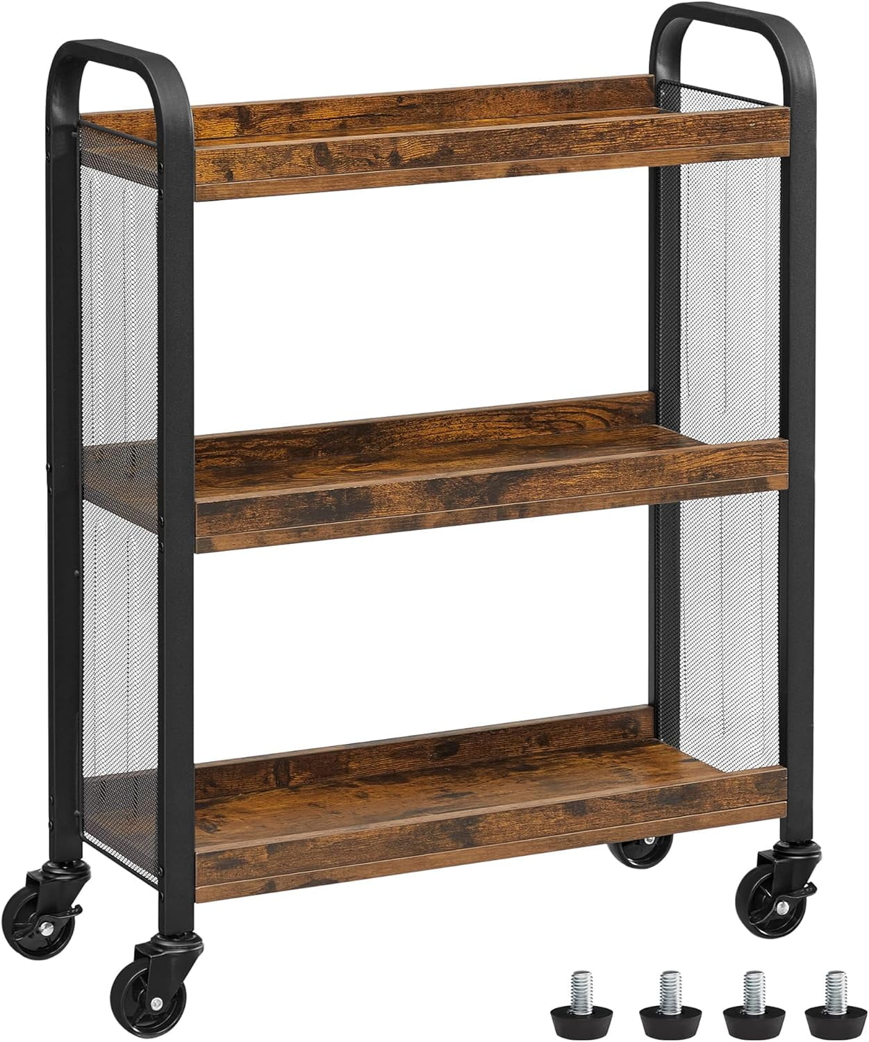 3Tier Narrow Storage Cart, Rolling Cart with Wheels, Steel Frame, Slim Storage Cart for Kitchen