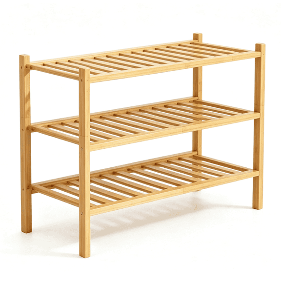 3-Tier Natural Bamboo Freestanding Shoe Rack, Entryway Closet Shoe Storage Organizer, 27 x 11 x 20 Inch