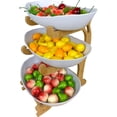 thumbnail image 1 of 3 Tier New Ceramic Fruit Bowl With Bamboo Wood, Plastic Storage Basket for Vegetables, Snack & Cake Tray for Home, Party & Wedding, 1 of 5