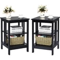 thumbnail image 1 of 3-Tier Nightstand Set of 2, Wooden Sofa Side Table with Storage Shelves, Stable Structure, Accent Table Bedside Table End Table for Bedroom, Living Room, Easy Assembly (Black), 1 of 10