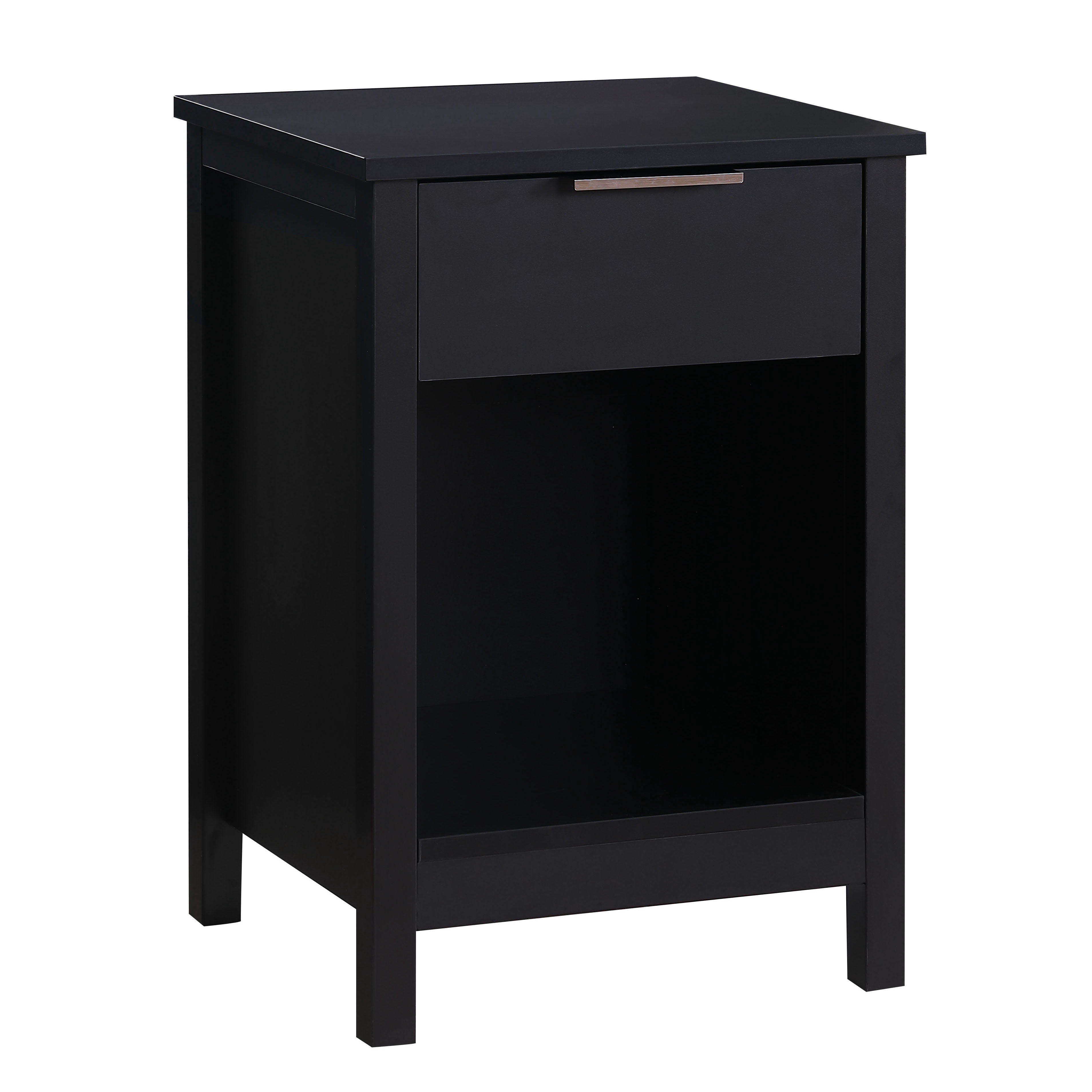 3-Tier Nightstand with Drawer Retro-Black 15.7x11.8x23.6 Inch Solid Wood Frame for Bedroom Living Room