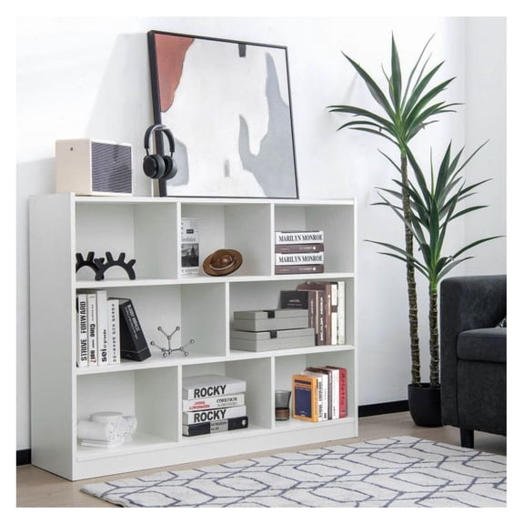 3-Tier Open Bookcase 8-Cube Floor Standing Storage Shelves Display Cabinet