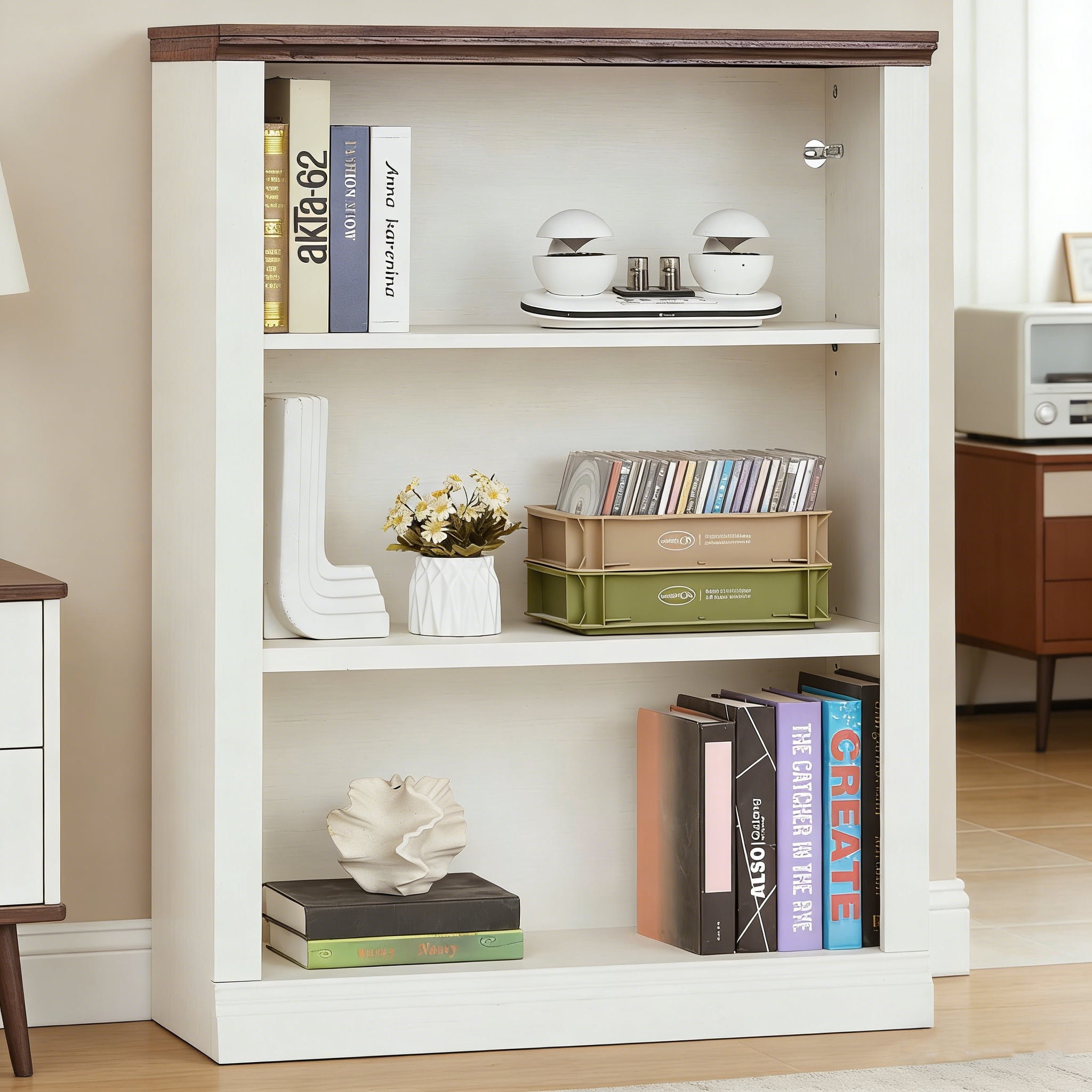 3-Tier Open Bookcase, Floor Standing Storage Shelves Display Cabinet-White, Tall Bookshelf, Shelves for Living Room, Home Office, Bedroom, Balcony