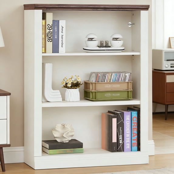 3-Tier Open Bookcase, Floor Standing Storage Shelves Display Cabinet-White, Tall Bookshelf, Shelves for Living Room, Home Office, Bedroom, Balcony