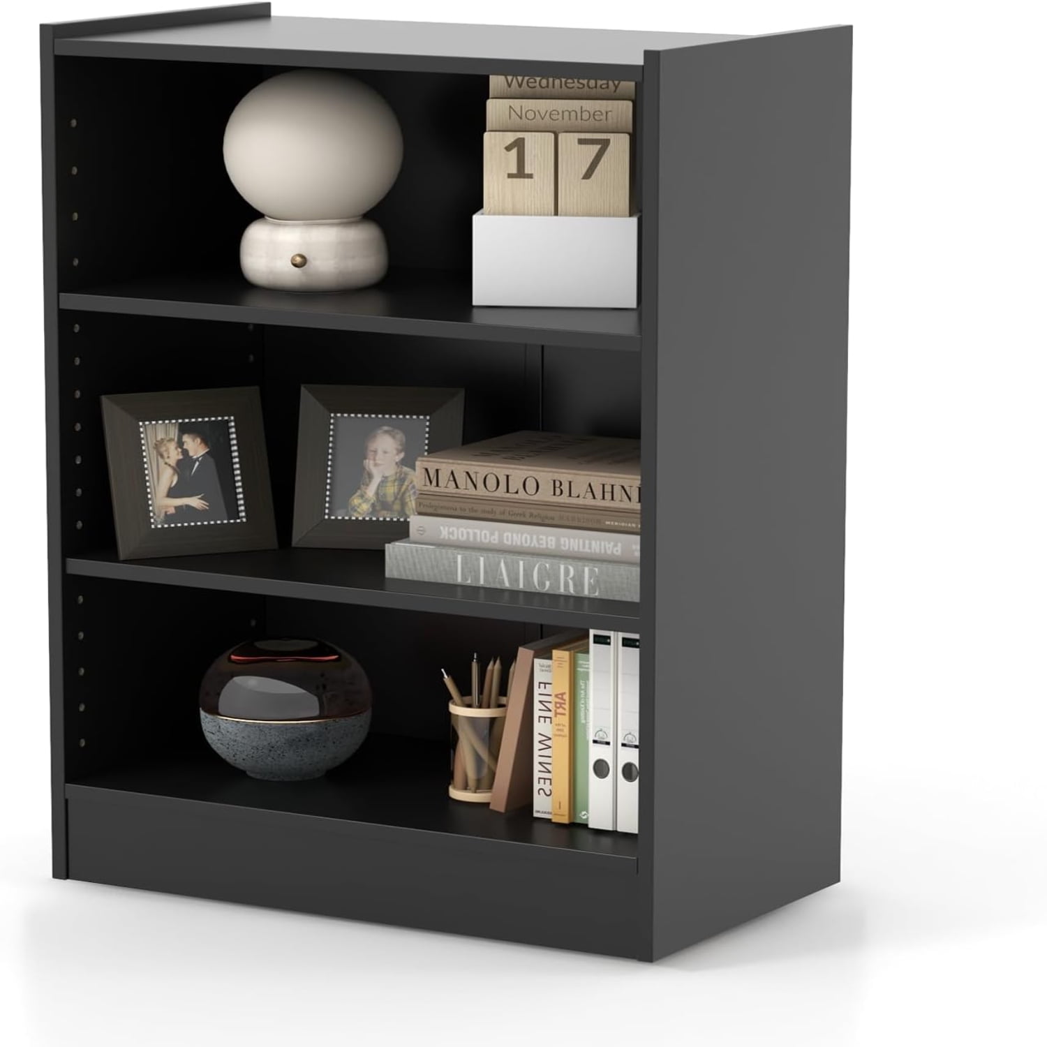 3-Tier Open Bookcase Modern 3-Cube Bookshelf with 18-Position Adjustable Shelves & Anti-toppling ...