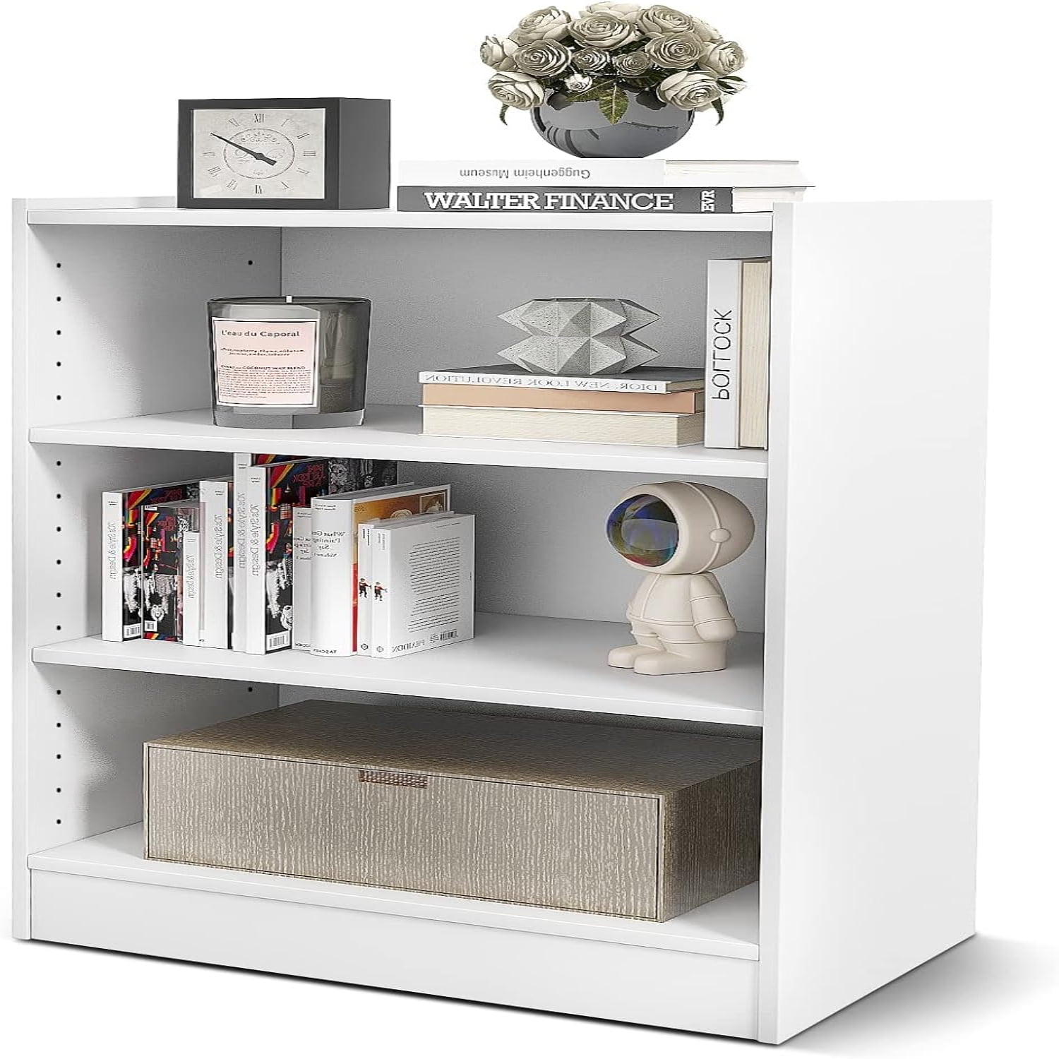 3-Tier Open Bookcase Modern 3-Cube Bookshelf with 18-Position Adjustable Shelves & Anti-toppling ...