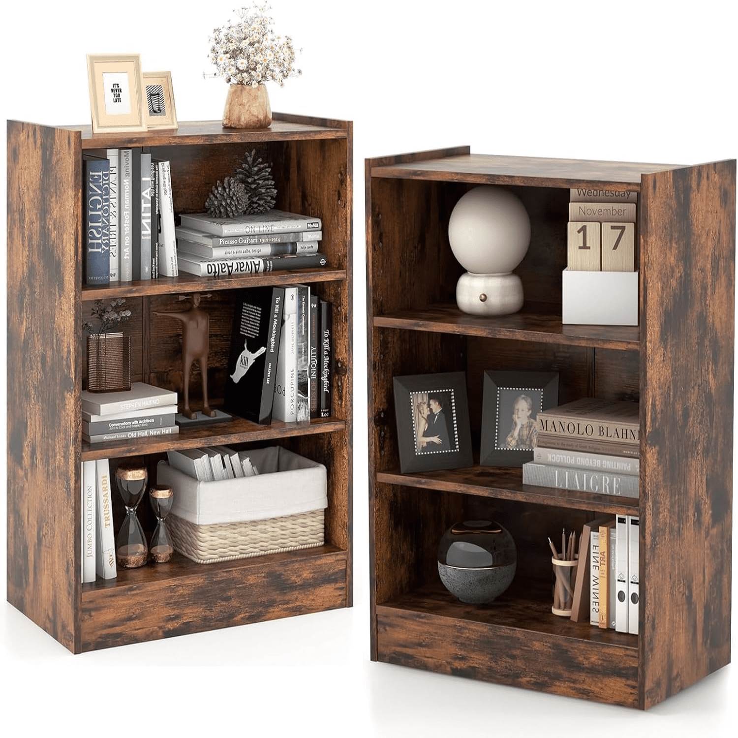 3-Tier Open Bookcase Modern 3-Cube Bookshelf with 18-Position Adjustable Shelves & Anti-toppling ...