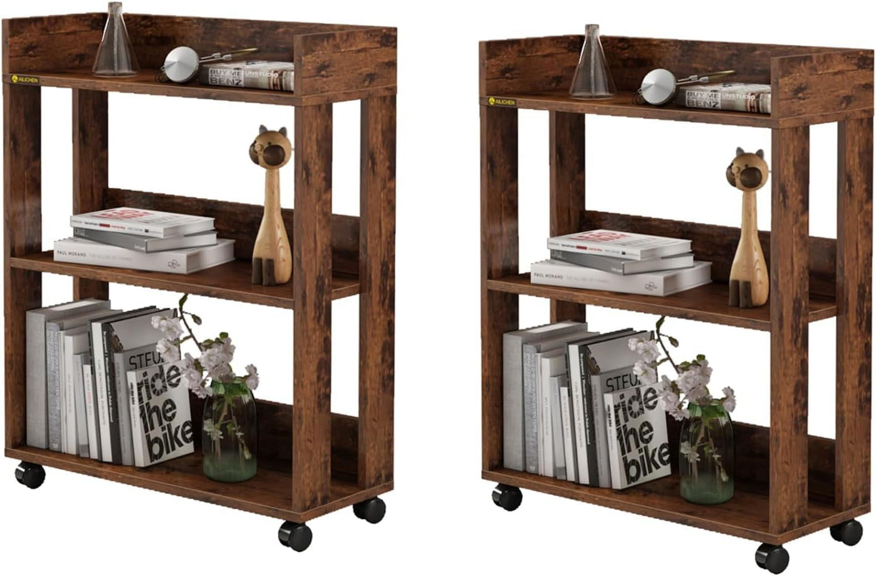 3 Tier Open Bookshelf Small Bookshelves Display with Wheels Movable