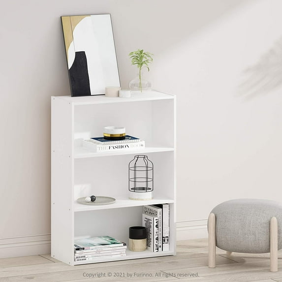 3-Tier Open Shelf Bookcase, Plain White