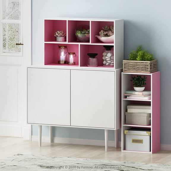 3-Tier Open Shelf Bookcase, White/Pink, Stylish Design