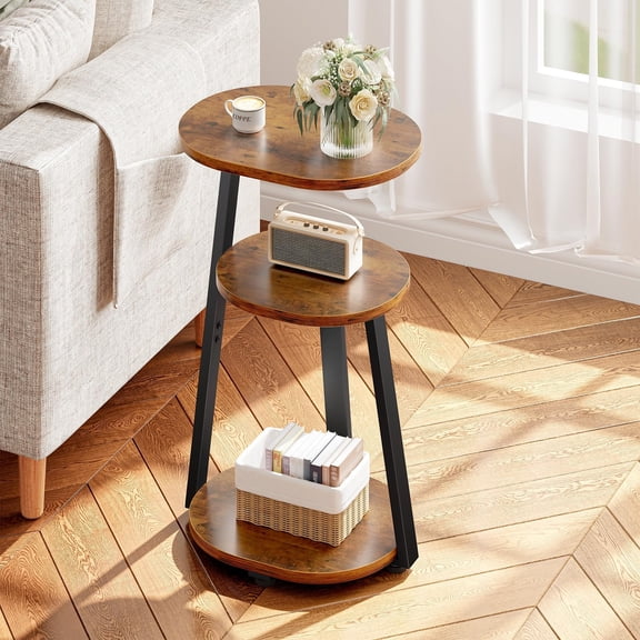 3-Tier Oval Side Table – Small End Table with Metal Frame, Modern Oak Bedside Table for Living Room, Bedroom, Couch, Bathroom