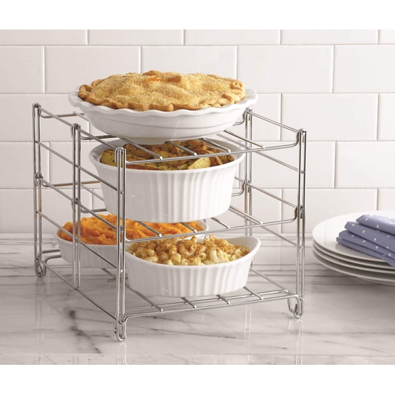 3-Tier Oven Rack – Non-Stick, Dishwasher Safe, Use for Cooking Casseroles, Compact Collapsible Kitchen Storage, Chrome-Plated Steel Construction