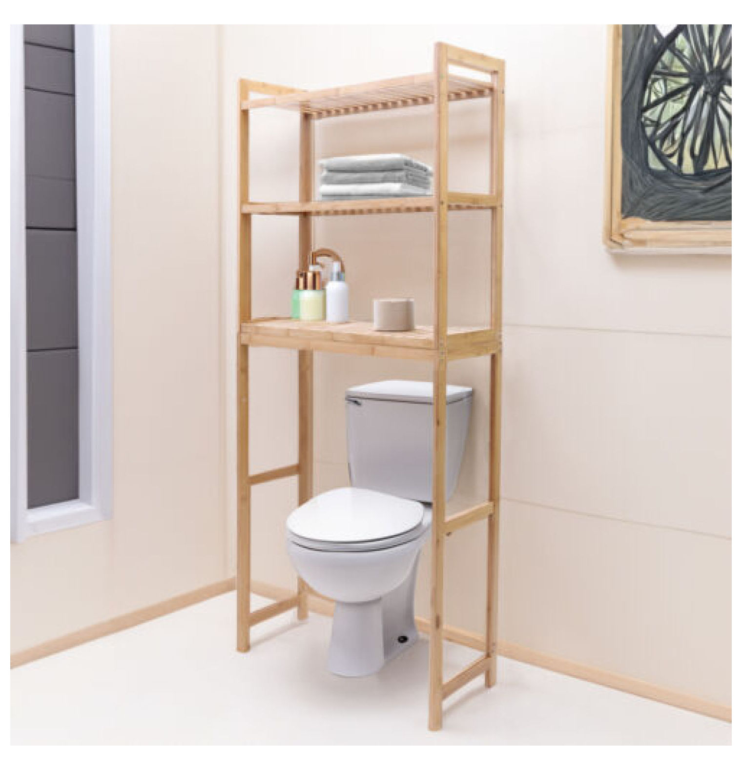 3Tier Over The Toilet Bamboo Space Saver Storage with Tower