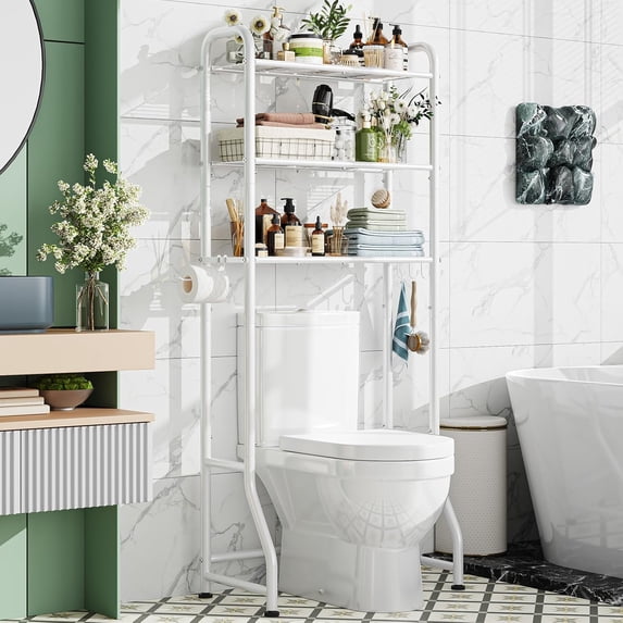 3 Tier Over The Toilet Bathroom Storage Rack with Paper Holder and 3 ...