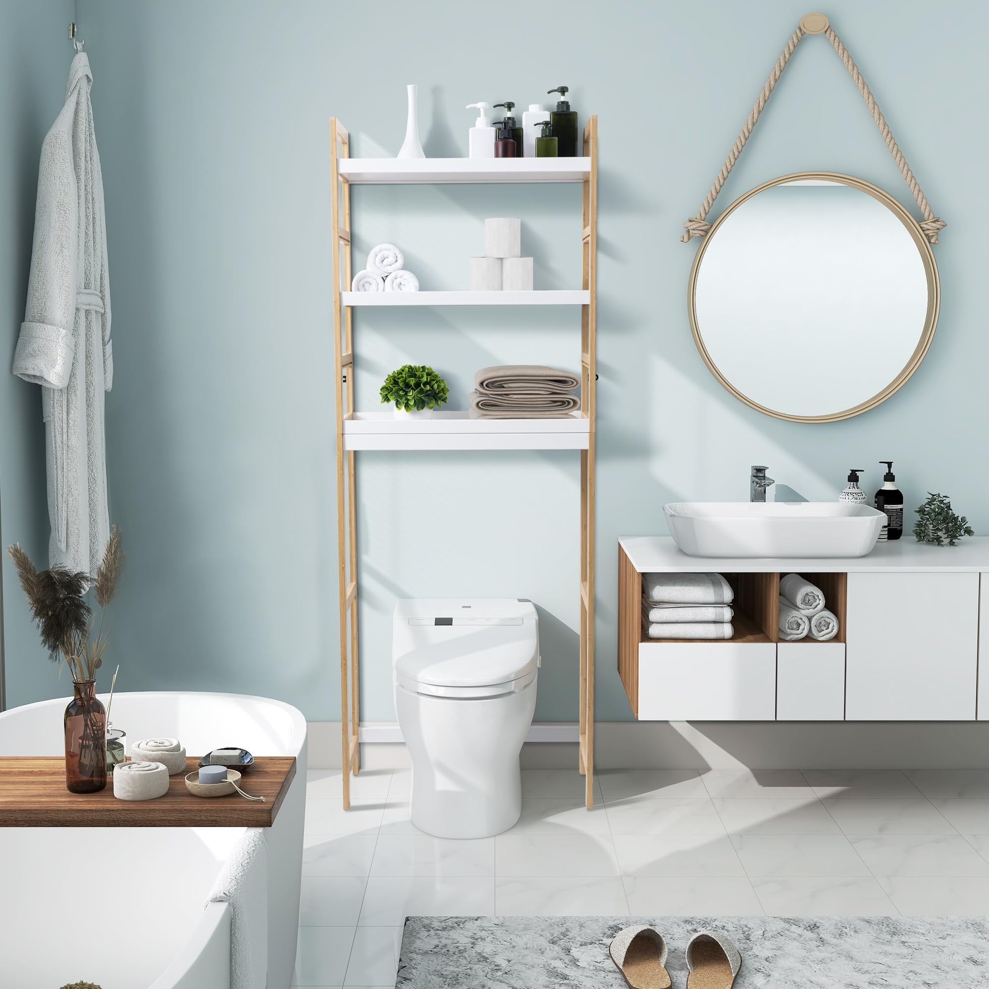 3Tier Over The Toilet Storage Bamboo Over Toilet Bathroom Organizer