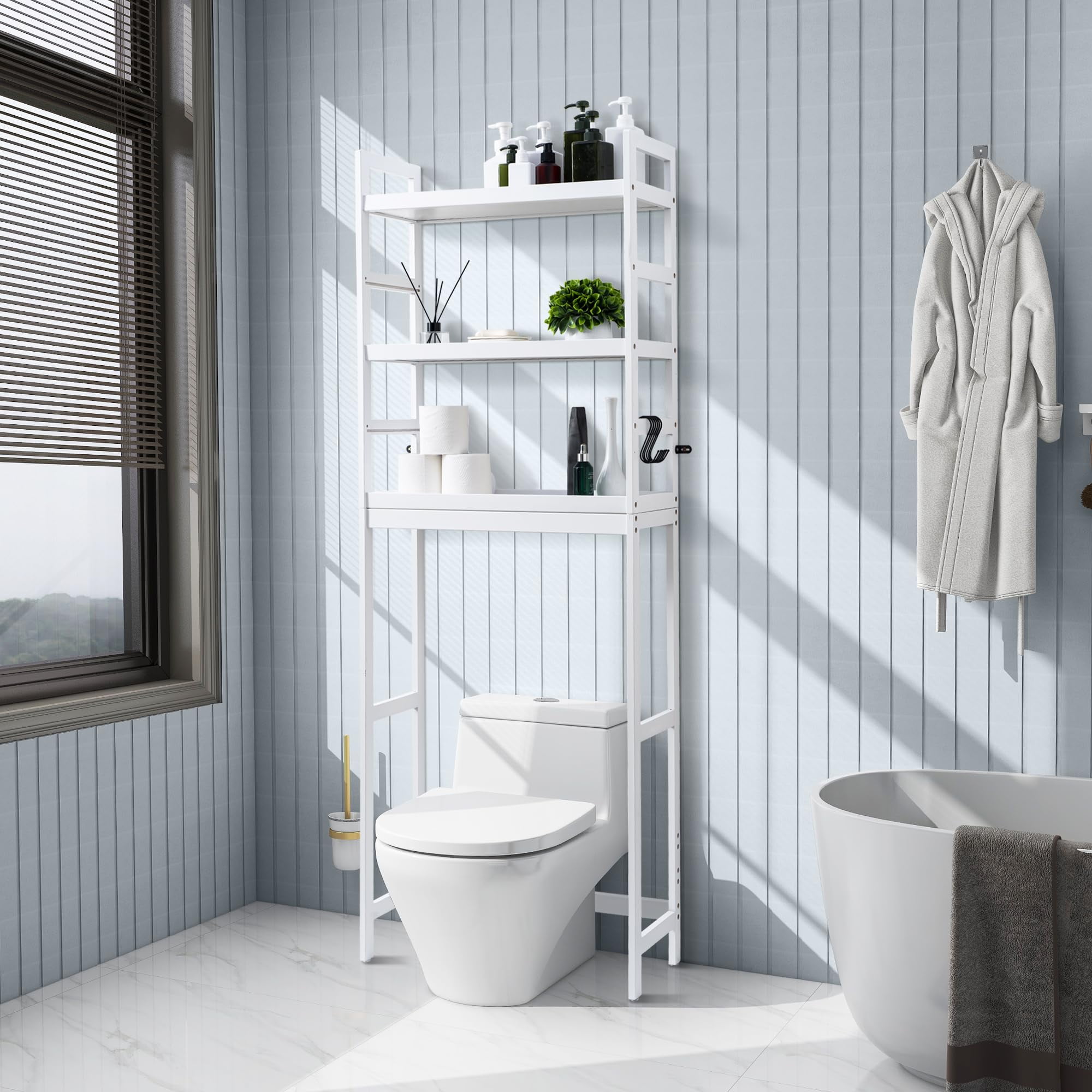 3-Tier Over The Toilet Storage Bamboo Over Toilet Bathroom Organizer ...