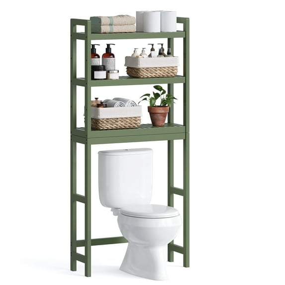 3-Tier Over The Toilet Storage Bamboo Over Toilet Shelf Bathroom Storage Organizer with Adjustable Shelf, Forest Green