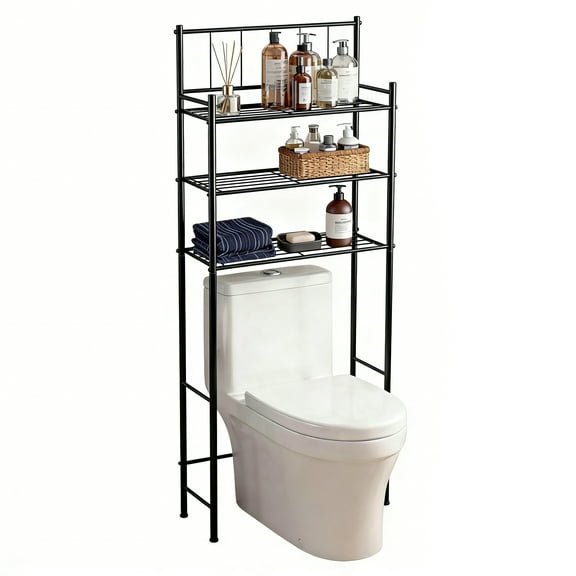 GARITIN Over the Toilet Storage, 3-Tier Over Toilet Storage Rack for Bathroom, Metal Bathroom Organizer Shelves Over Toilet, Black