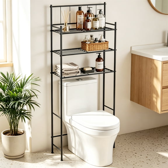 GARITIN Over the Toilet Storage, 3-Tier Over Toilet Storage Rack for Bathroom, Metal Bathroom Organizer Shelves Over Toilet, Black