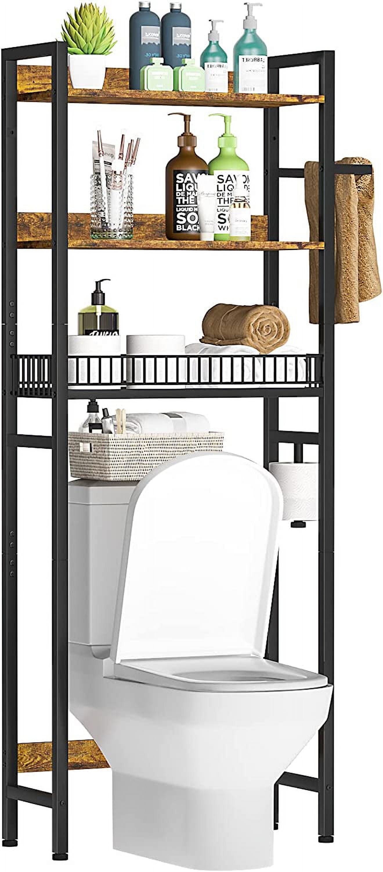 3 Tier Over The Toilet Storage Rack Black Bathroom Storage Shelf Wooden